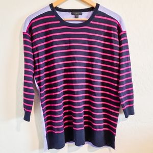 J CREW magenta navy striped colorblock sweater